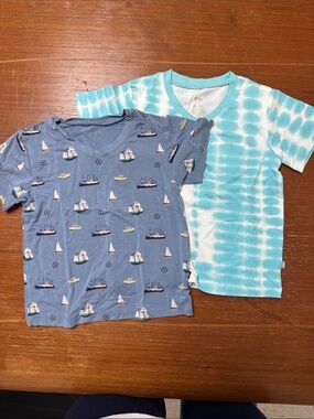 Kyte BABY Aqua Riptide Tee & Navy Sailboat Print Short-Sleeve Set
